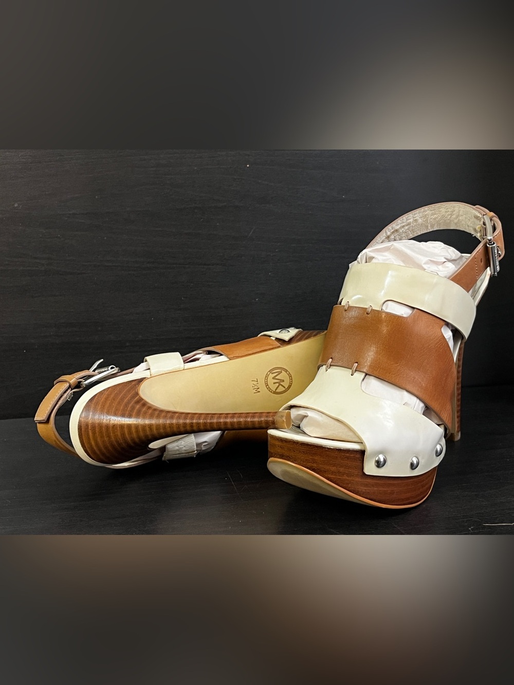 NEW Michael Kors Cream and Brown Leather Platform Sandals